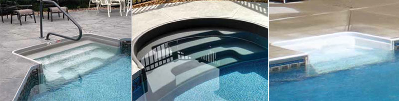 Just a few examples of the over 50 models of Tread Loc Pool Steps available